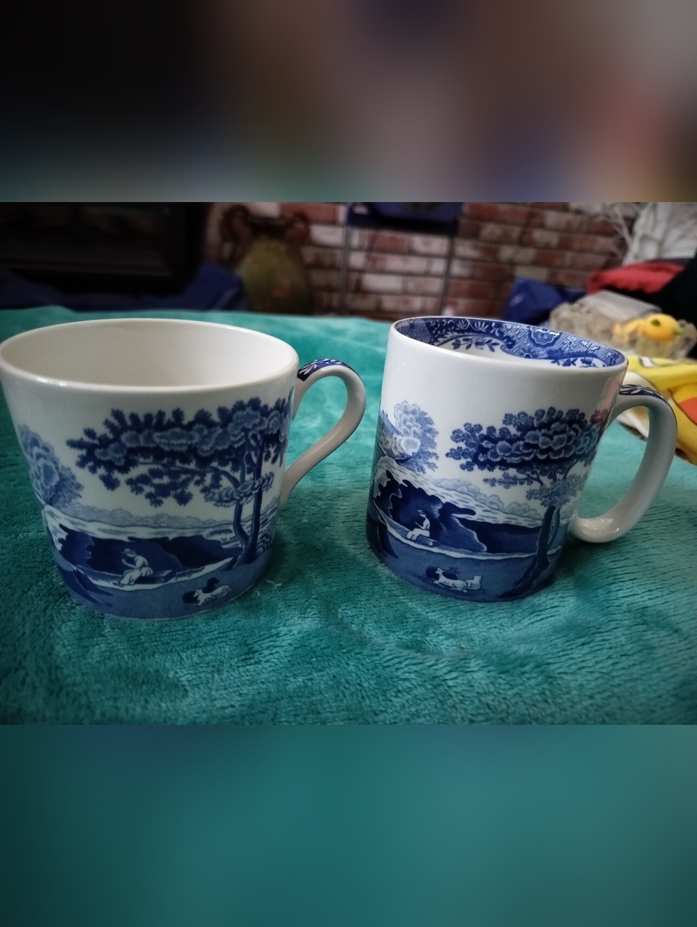 Spode Blue Italian Mugs (2) Mixed Sizes Made in England  Coffee & Chocolate/ Tea